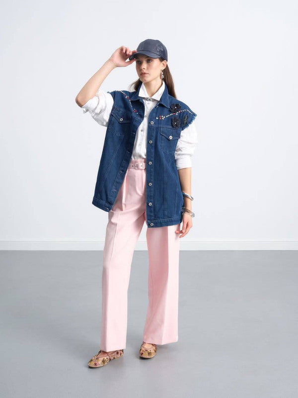 loral Embroidered Denim Vest