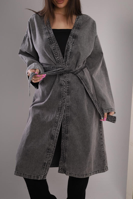 Oversized Belted Denim Duster