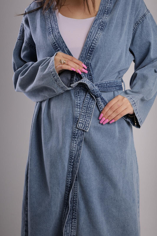 Oversized Belted Denim Duster