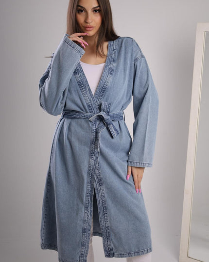 Oversized Belted Denim Duster