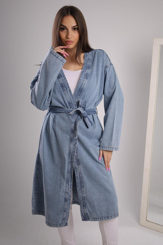 Oversized Belted Denim Duster