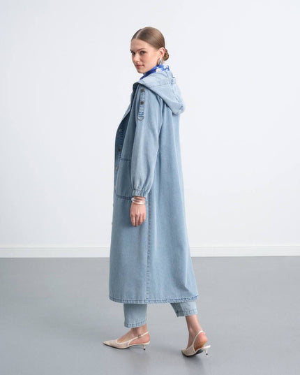 Long Denim Buttoned Cardigan