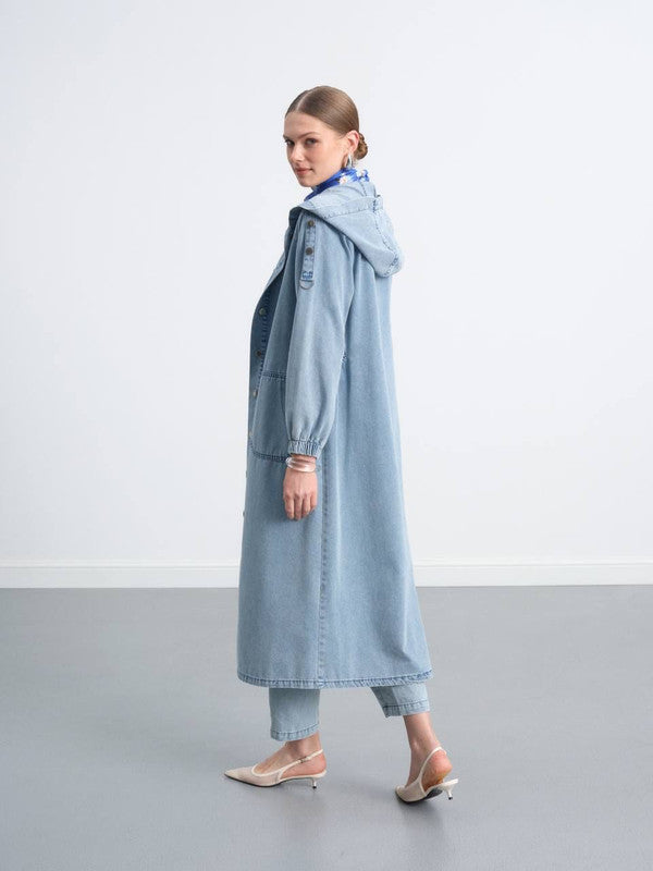 Long Denim Buttoned Cardigan