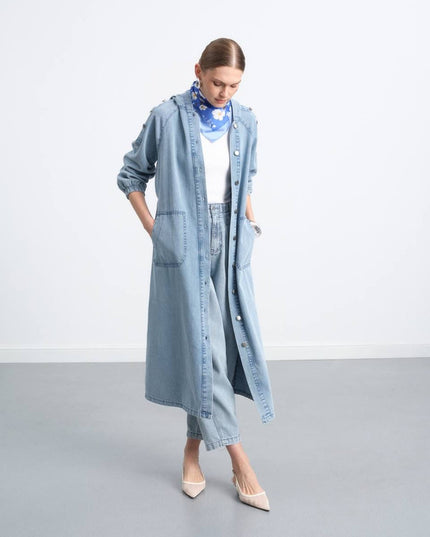 Long Denim Buttoned Cardigan
