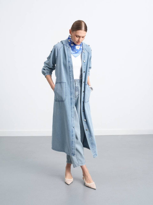 Long Denim Buttoned Cardigan