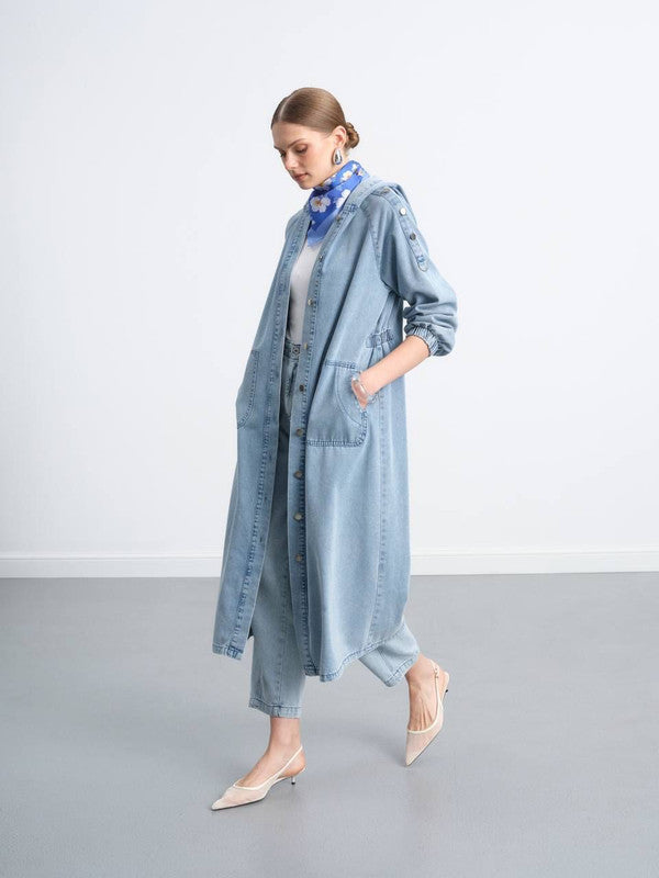 Long Denim Buttoned Cardigan