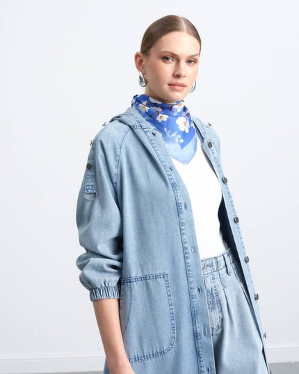 Long Denim Buttoned Cardigan