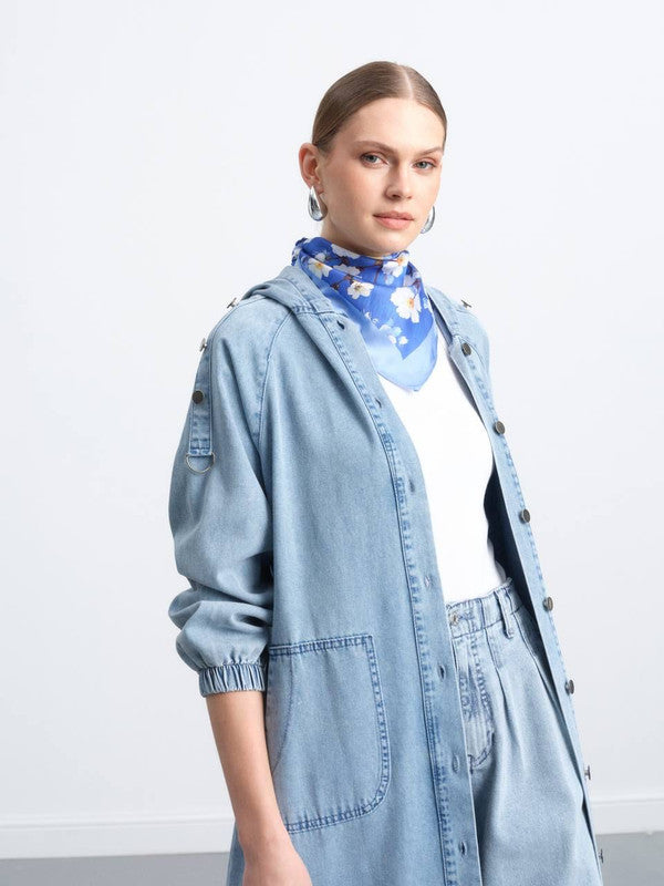 Long Denim Buttoned Cardigan