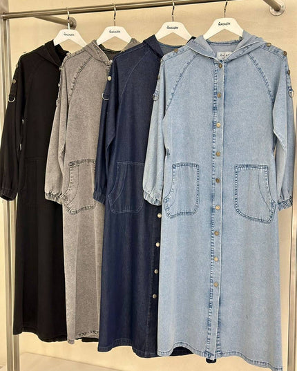 Long Denim Buttoned Cardigan