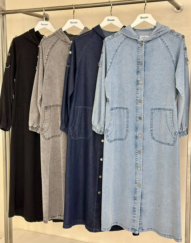 Long Denim Buttoned Cardigan